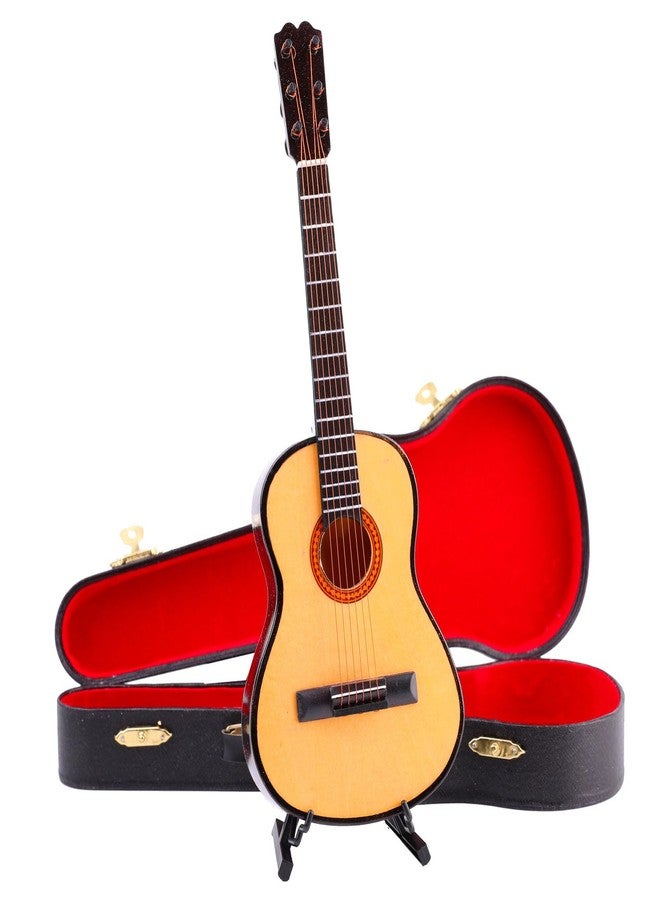 Dselvgvu Wooden Miniature Guitar with Stand and Case Mini Musical Instrument Guitar Replica Collectible Figurines Dollhouse Accessories Model Home Decoration Display Ornament (9.84"x3.62"x1.18") - Image 1